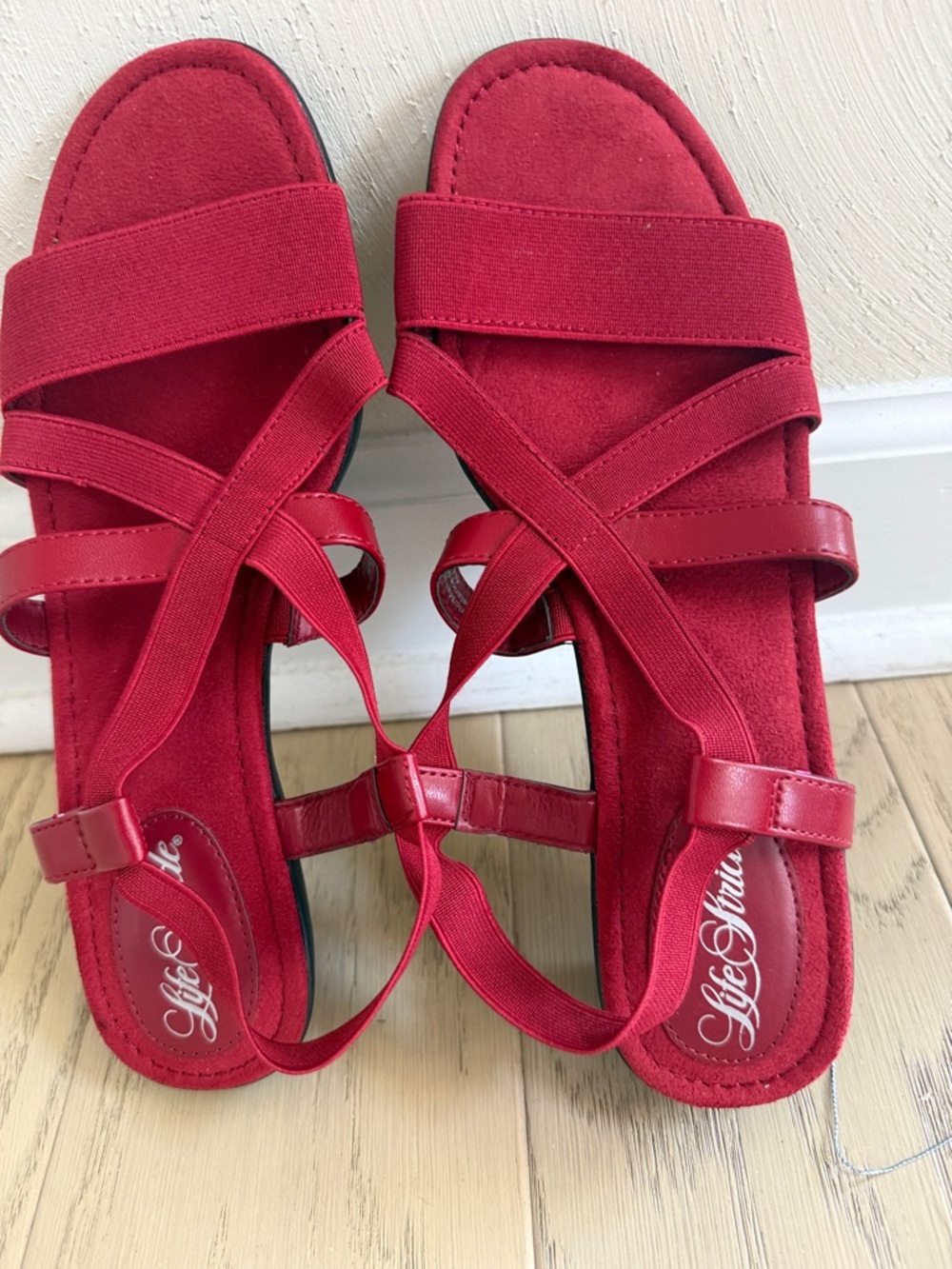 NWOT Life Stride Red Crisscross Strap Sandals